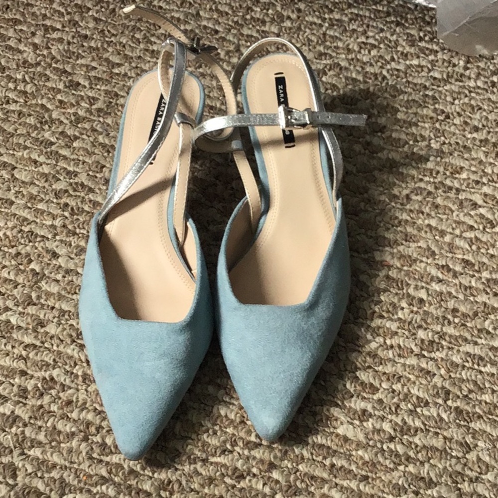 Blue & silver kitten heels